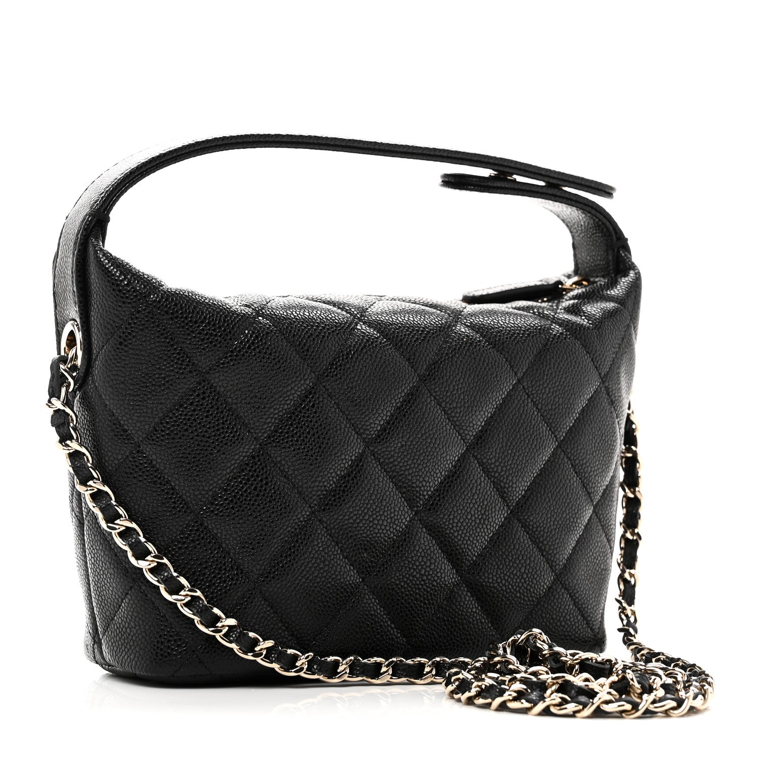 Caviar Quilted Hobo Clutch With Chain Black