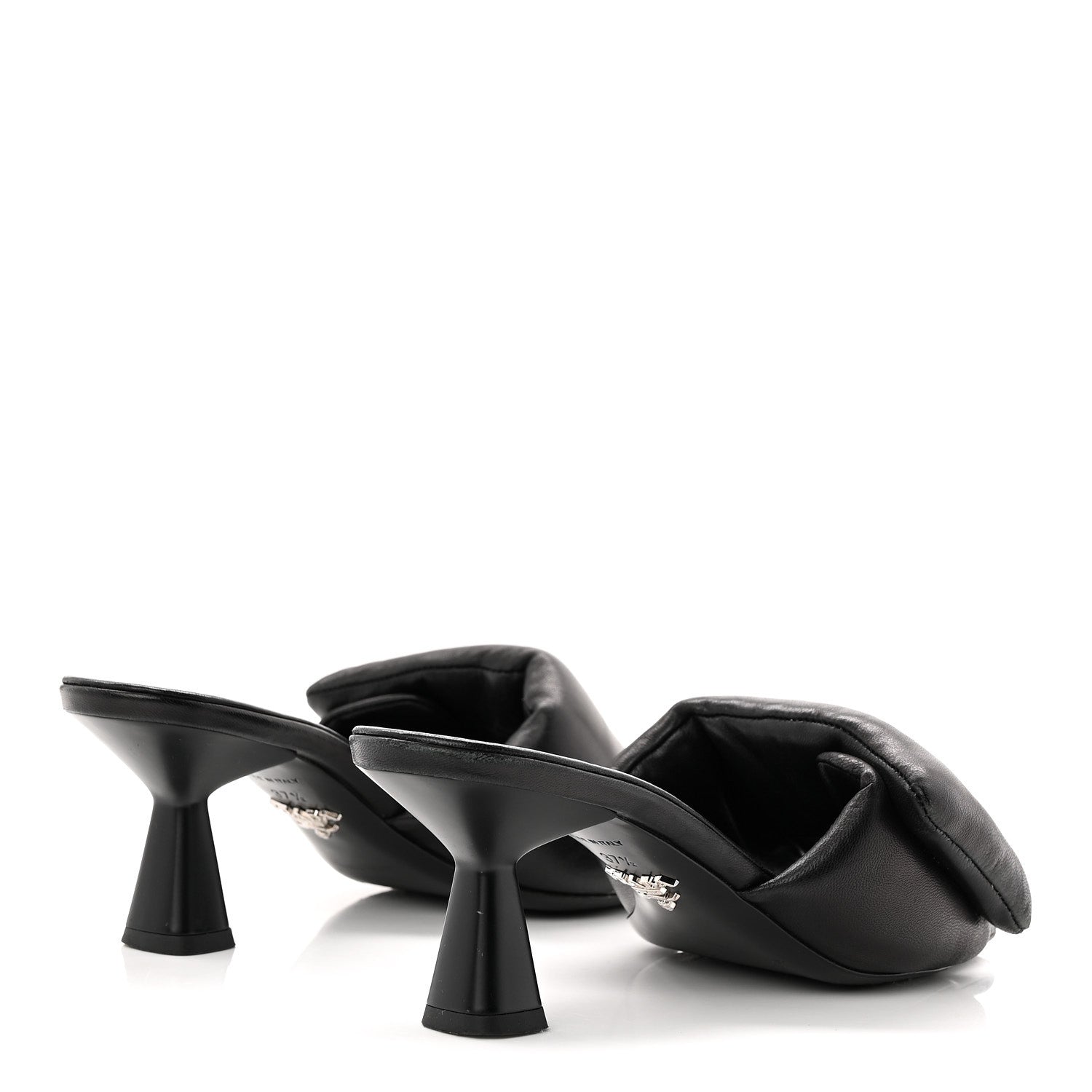 Nappa Soft Padded Metal Triangle Logo 65mm Slide Sandals 37.5 Black