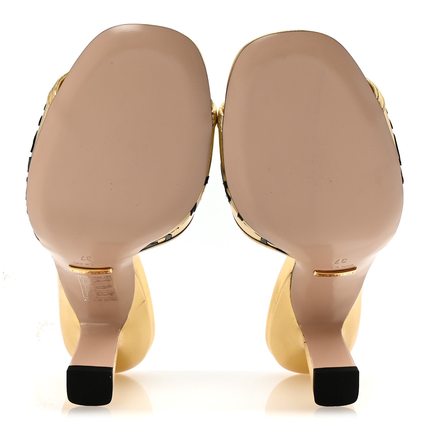 X ADIDAS Nappa Silk Charlotte Monogram Jumbo GG Trefoil 75mm Slide Sandals 37 King Gold Black