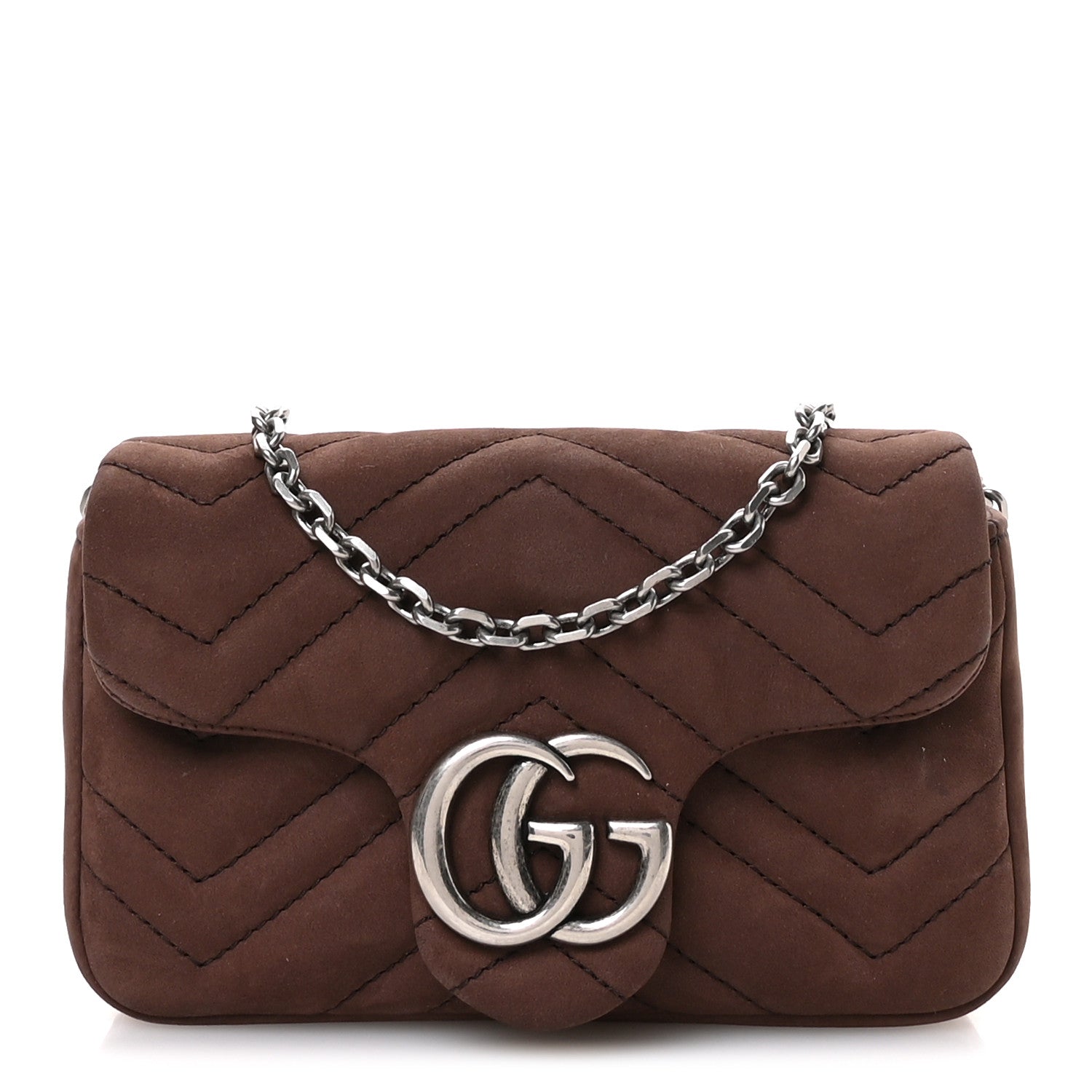 Nubuck Matelasse Mini GG Marmont Shoulder Bag Dark Brown