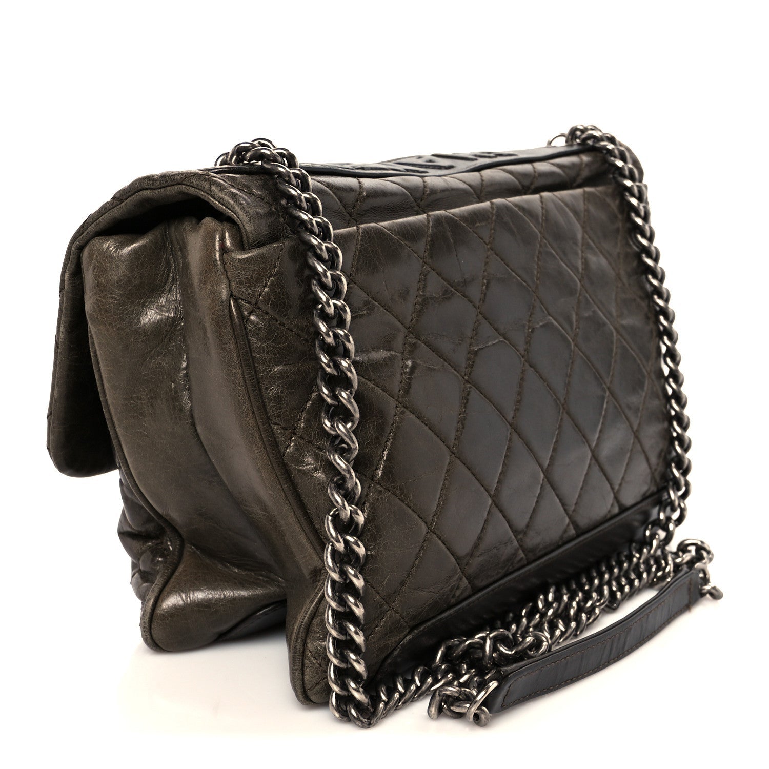 Aged Calfskin Quilted Accordion CC Flap Dark Brown