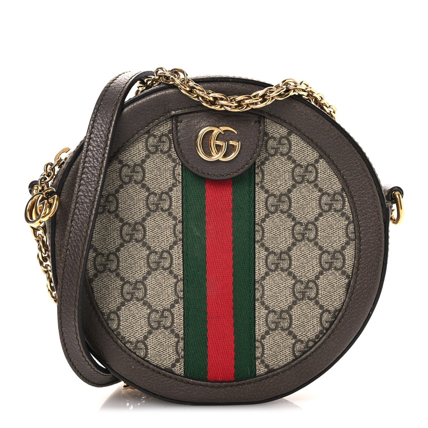 GG Supreme Monogram Web Mini Ophidia Round Shoulder Bag Brown