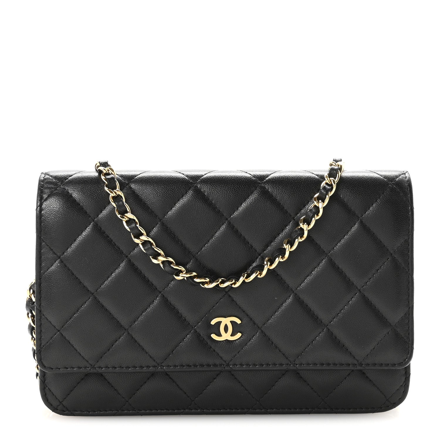Lambskin Quilted Wallet On Chain WOC Black