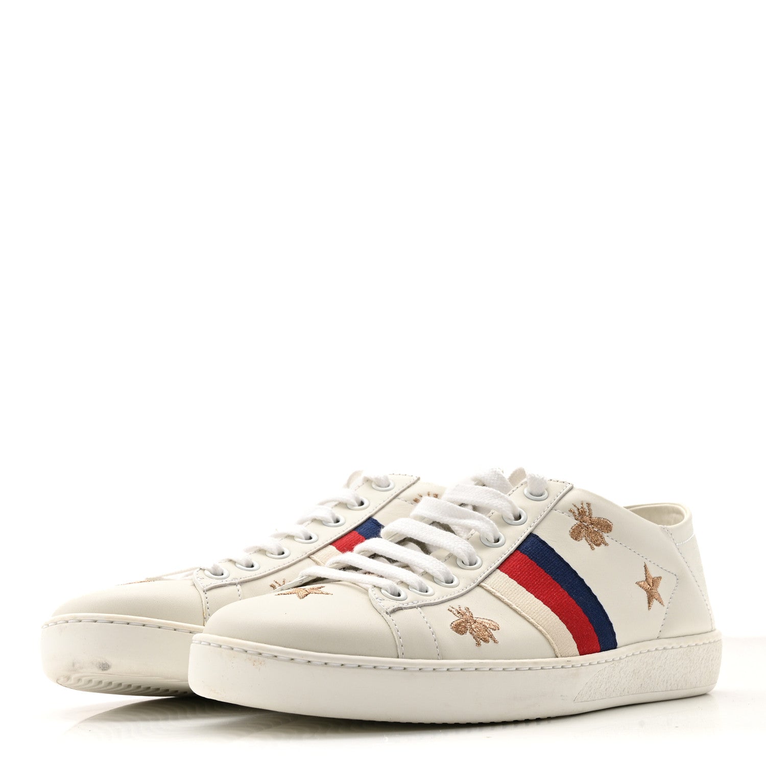 Calfskin Bee Star Embroidered Sylvie Web Ace Sneakers 38 White