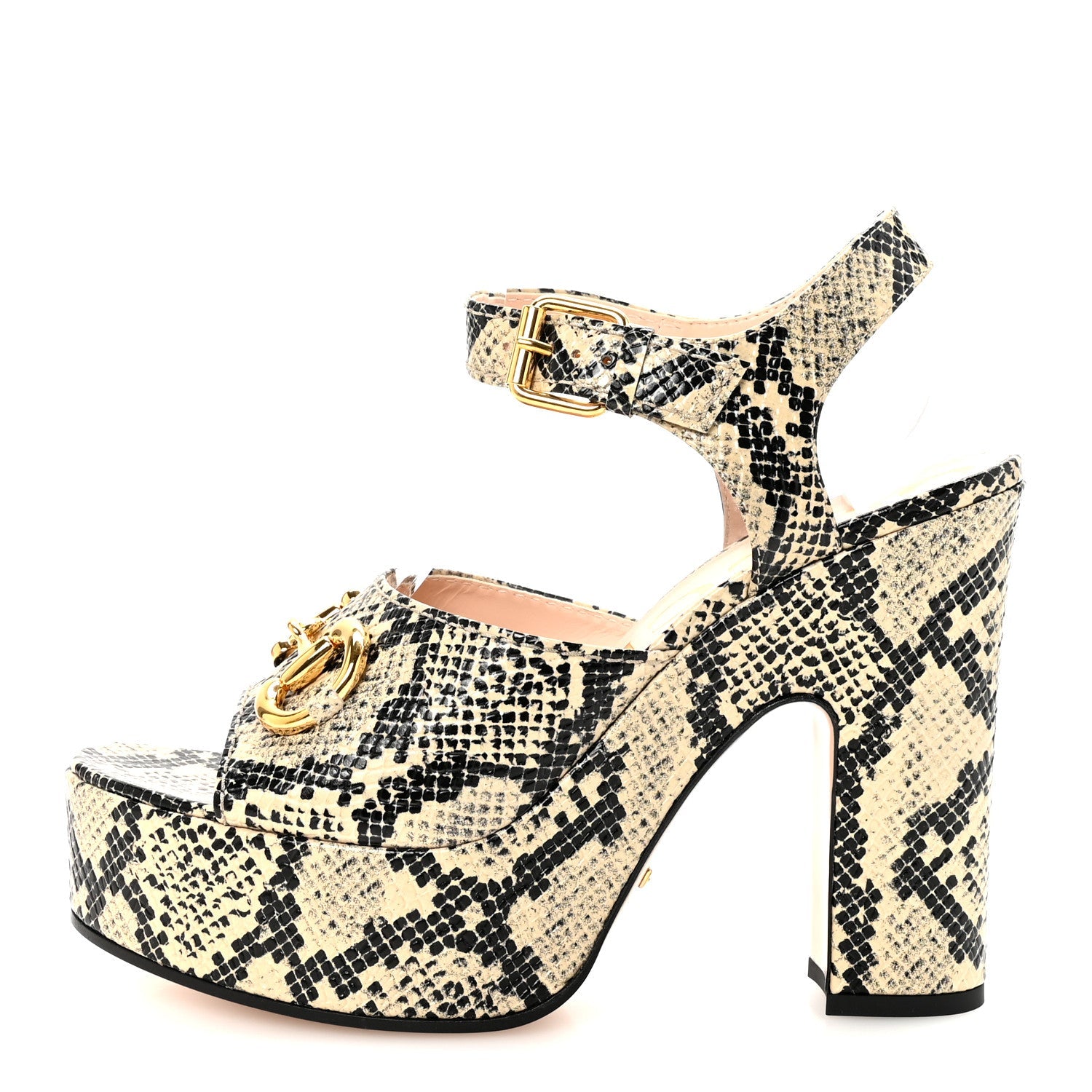 Calfskin Snakeskin Print Horsebit 40/135mm Platform Sandals 40.5 Beige Avana