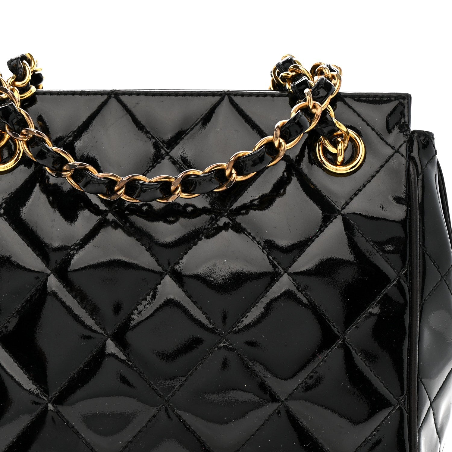 Patent Quilted CC Shoulder Bag Black