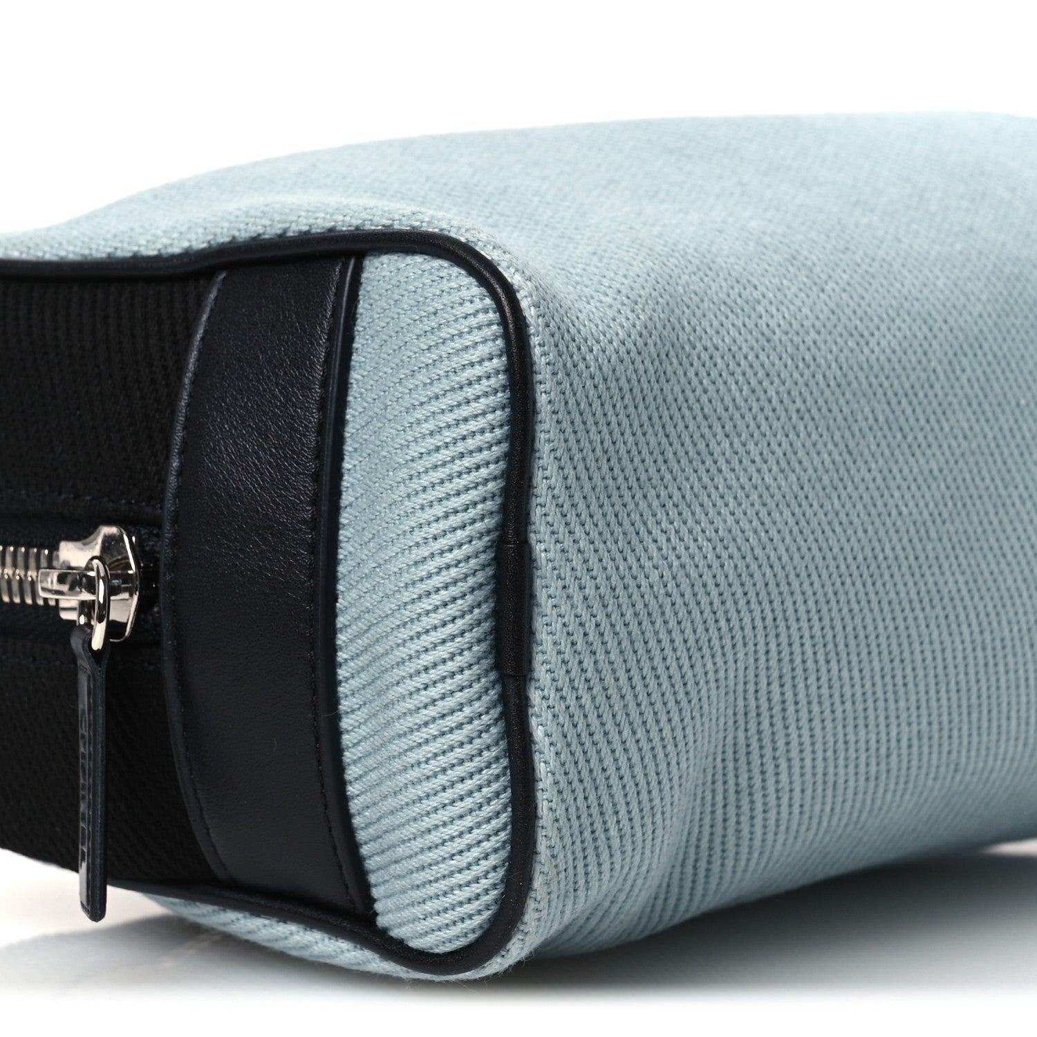 Canvas Calfskin Large Zippered Pouch Blue Black