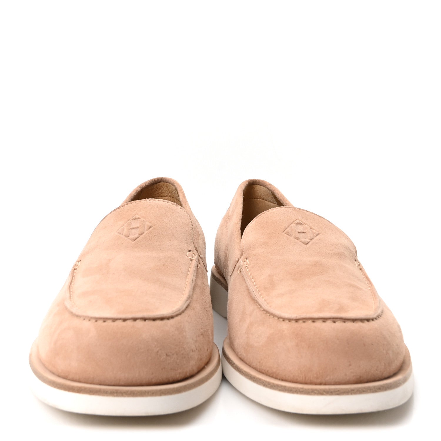 Suede Calfskin Womens Low Loafers 39.5 Beige Perlino