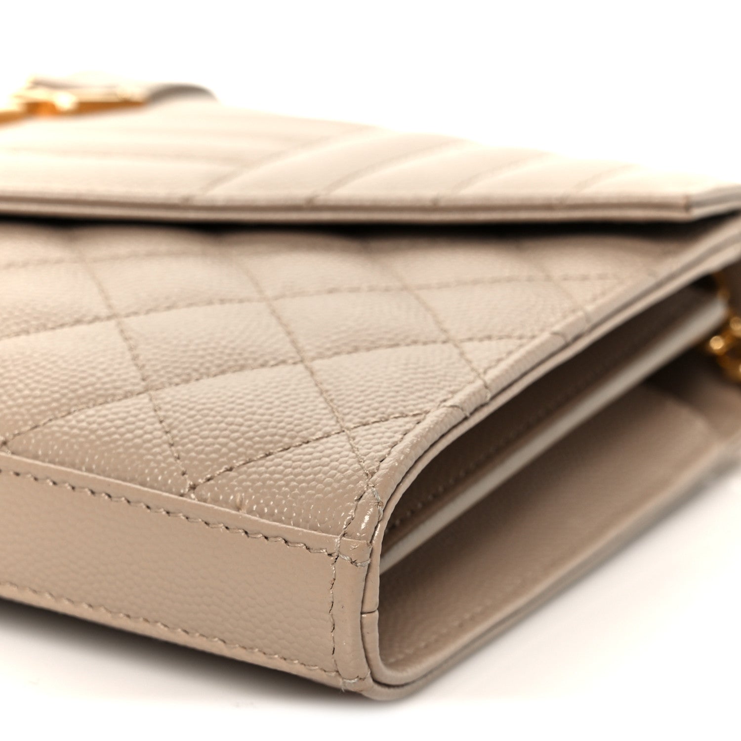 Grain De Poudre Mixed Matelasse Triquilt Monogram Chain Wallet Dark Beige