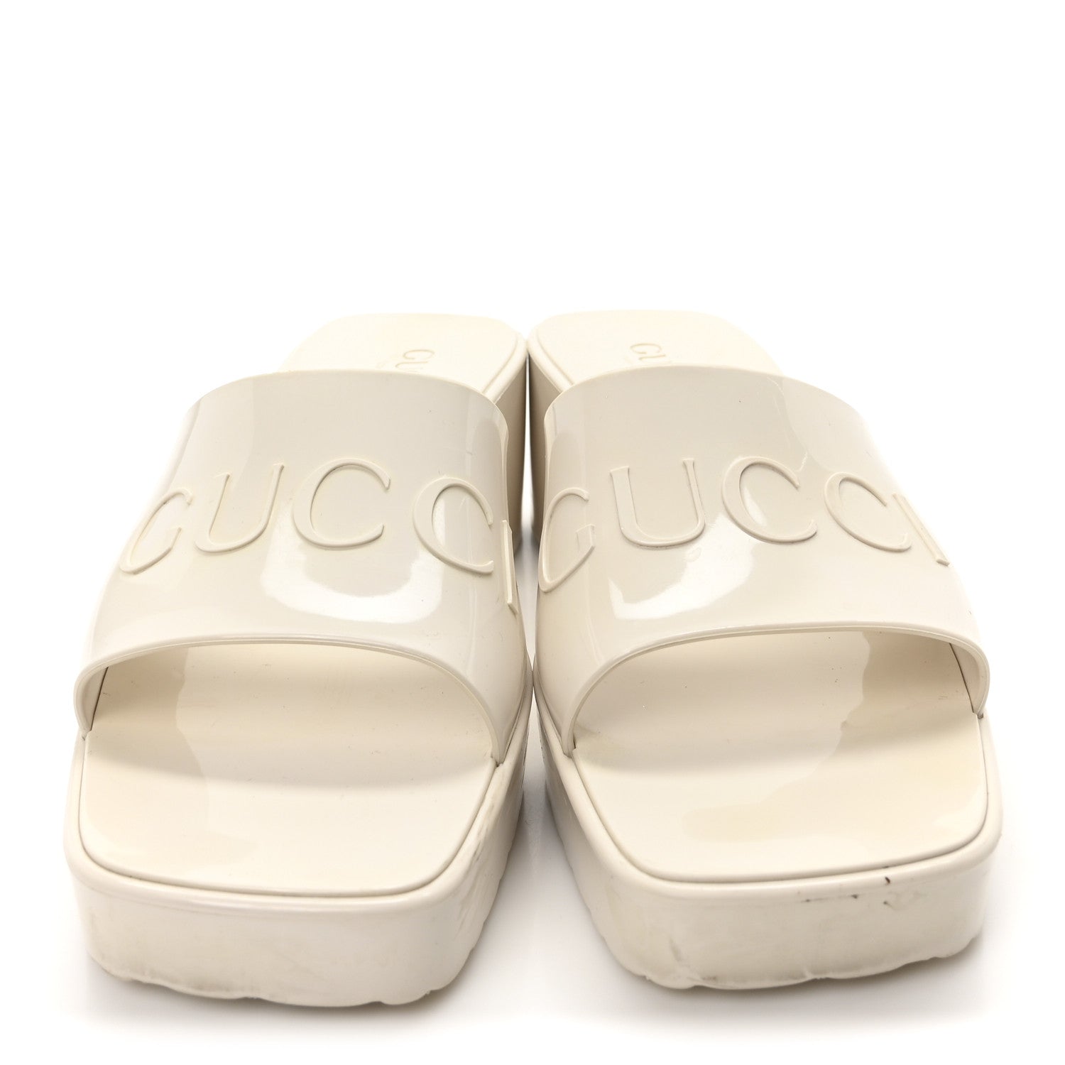 Rubber Gucci Logo Womens Platform 20/60mm Slide Sandals 40 Mystic White