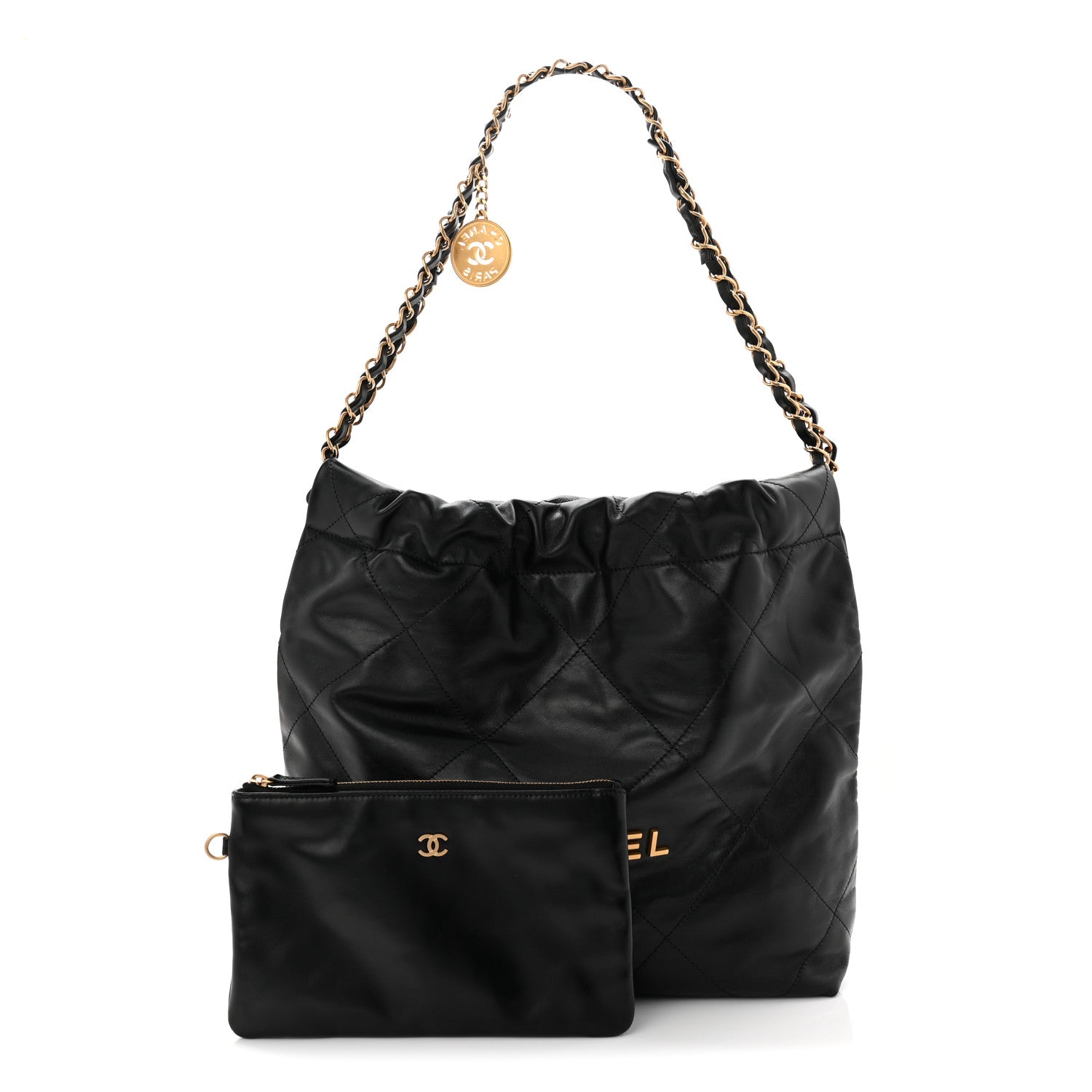 Shiny Calfskin Quilted Small Chanel 22 Black