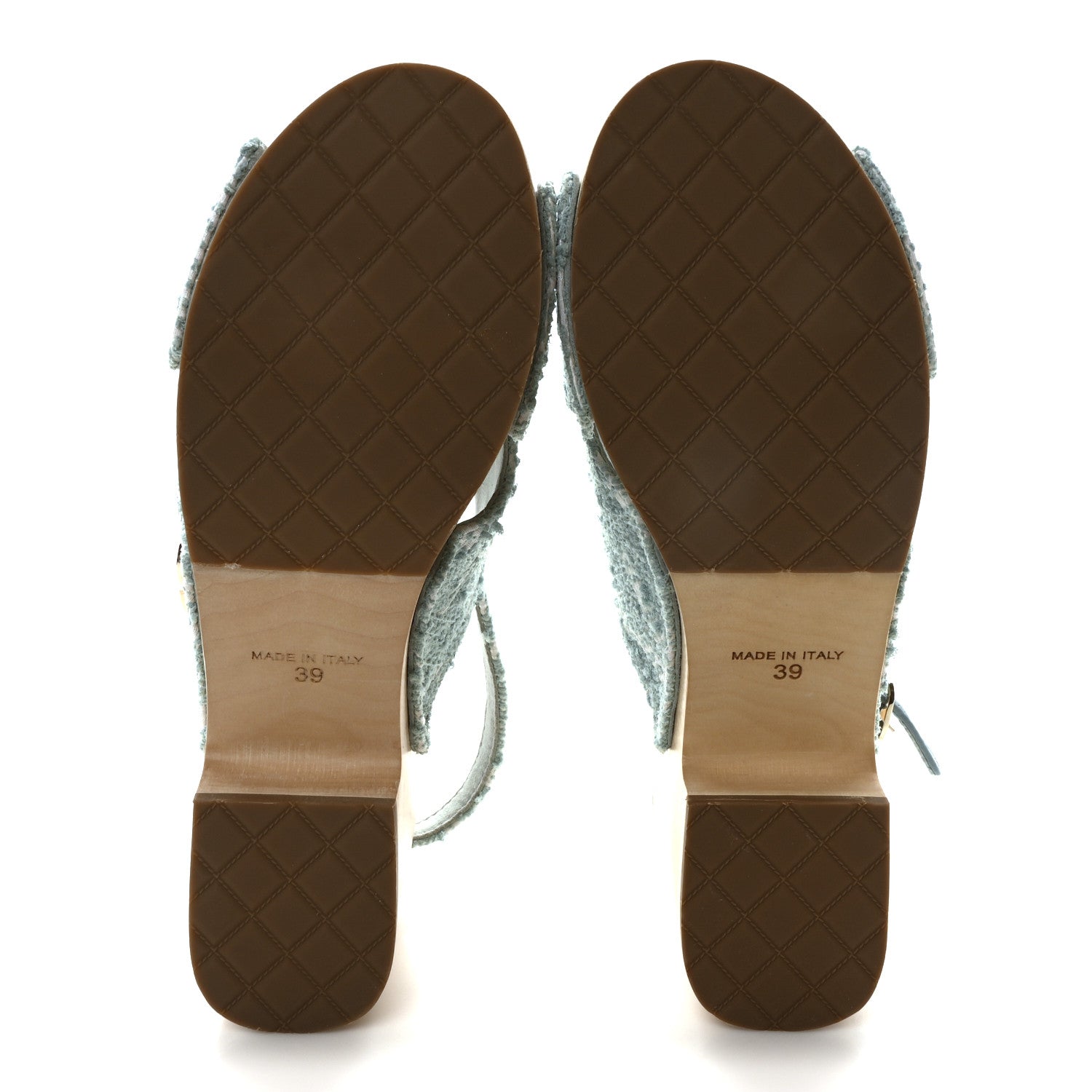 Jacquard Studded Slingback Clog Sandals 39 Turquoise White