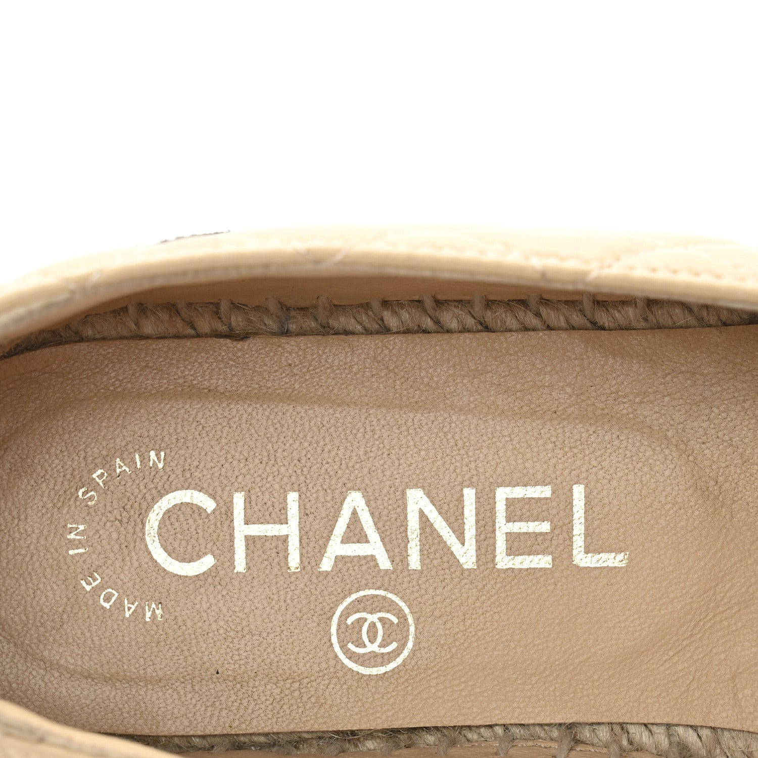 Lambskin Grosgrain Quilted CC Chain Espadrilles 35 Beige Black