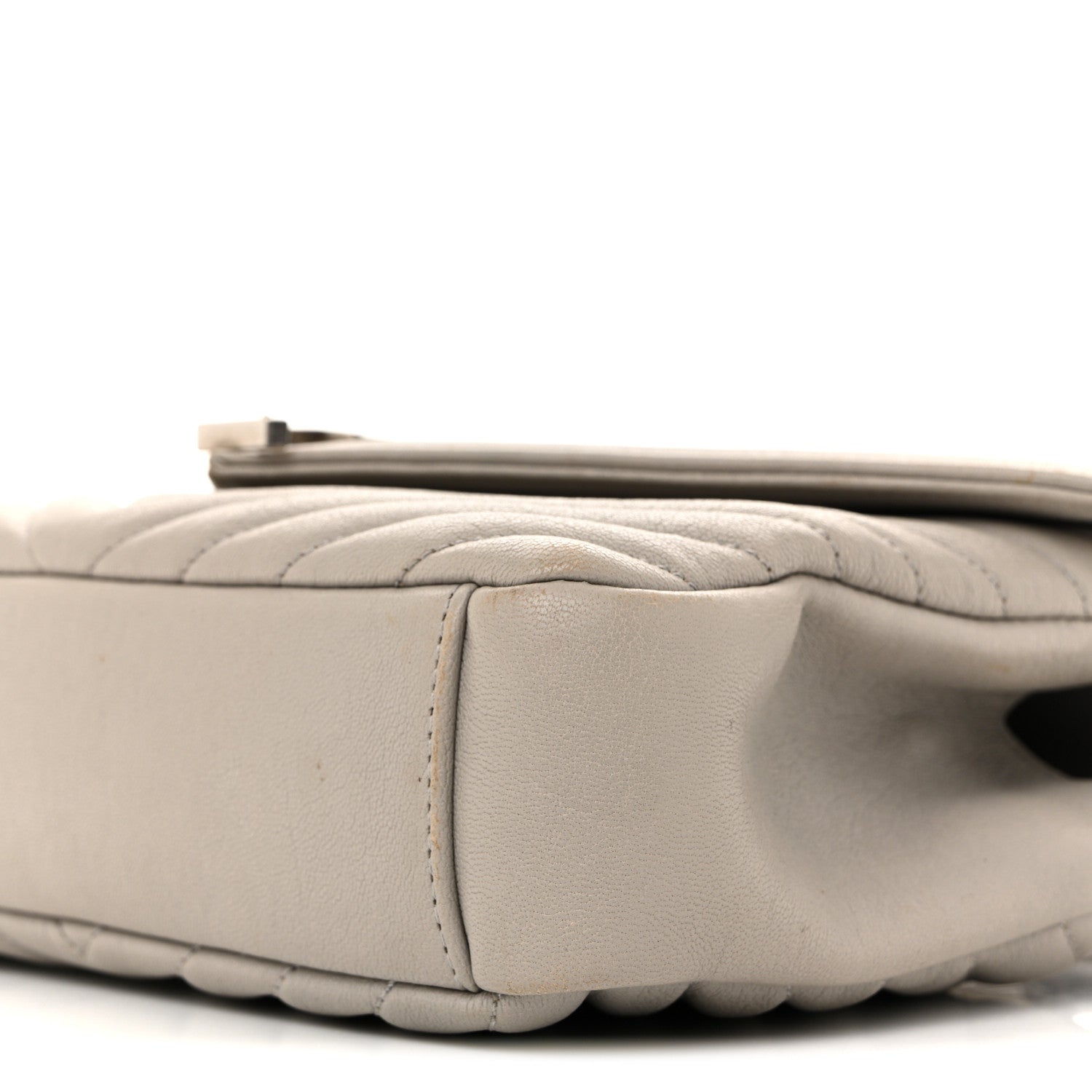 Sheepskin Matelasse Chevron Monogram Medium College Bag Light Grey
