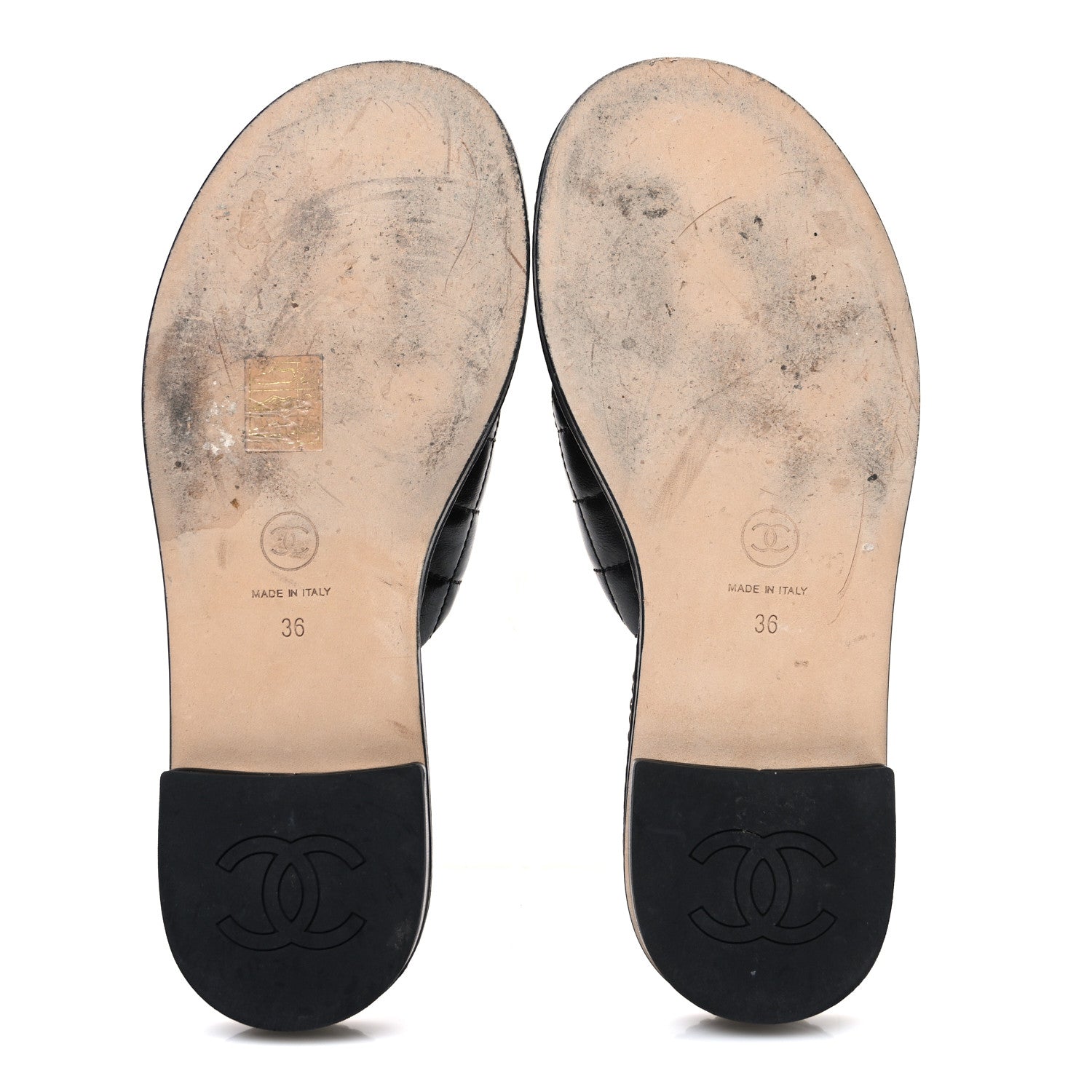 Lambskin Quilted Chain CC Sandals 36 Black