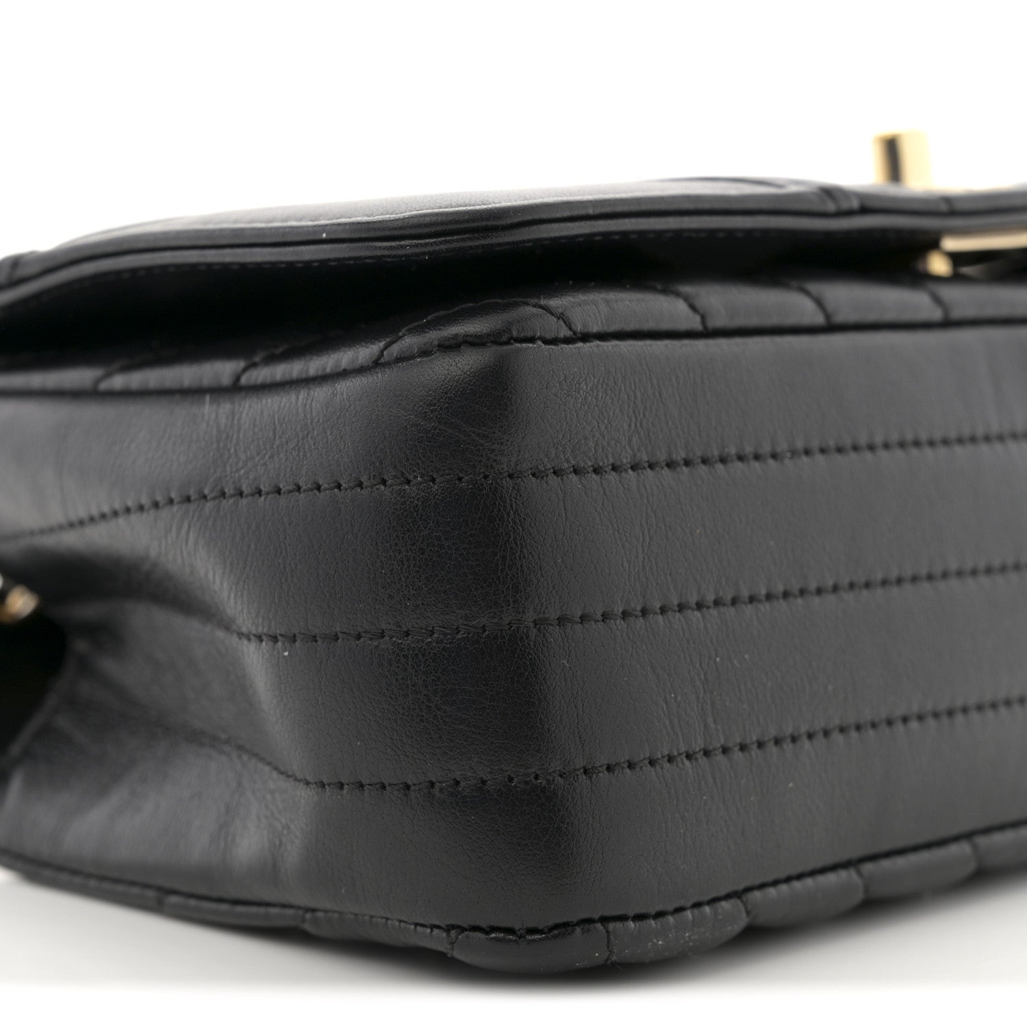 Calfskin Chevron Quilted Mini Statement Flap Black
