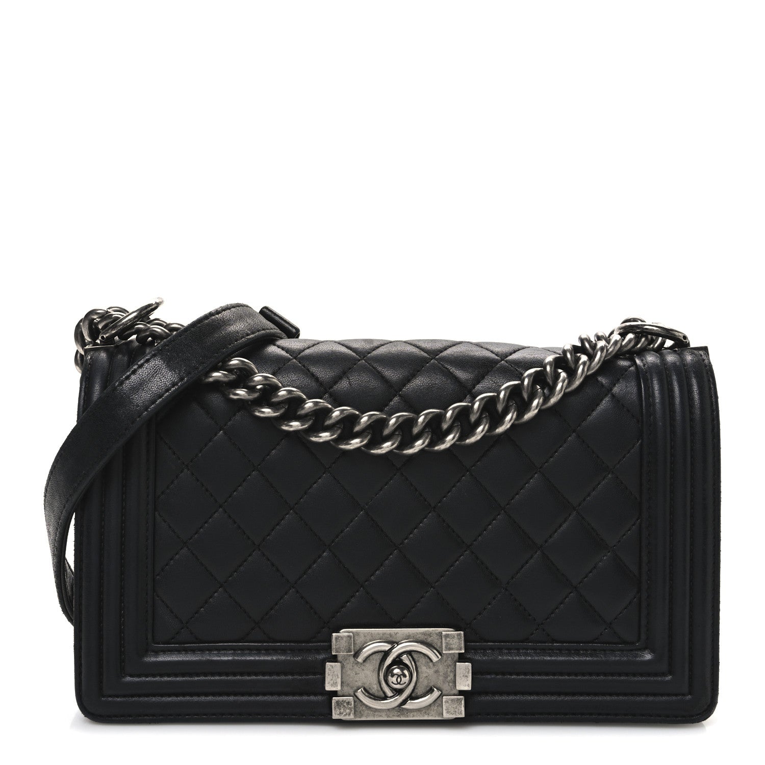 Lambskin Quilted Medium Boy Flap Black