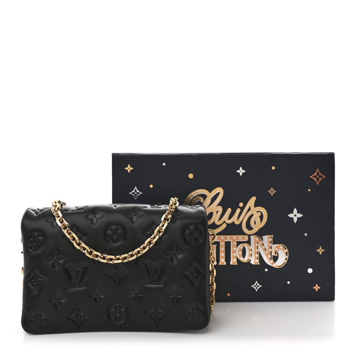 Lambskin Embossed Monogram Pochette Coussin Black