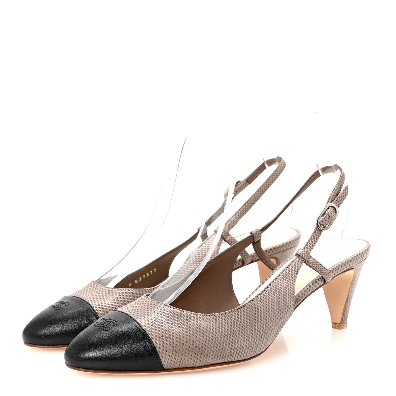 Lizard Grosgrain Cap Toe CC Slingback Sandals 40 Taupe