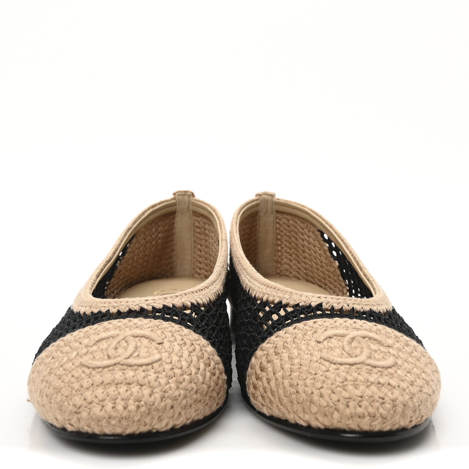 Raffia Cap Toe Ballerina Flats 37 Black Beige