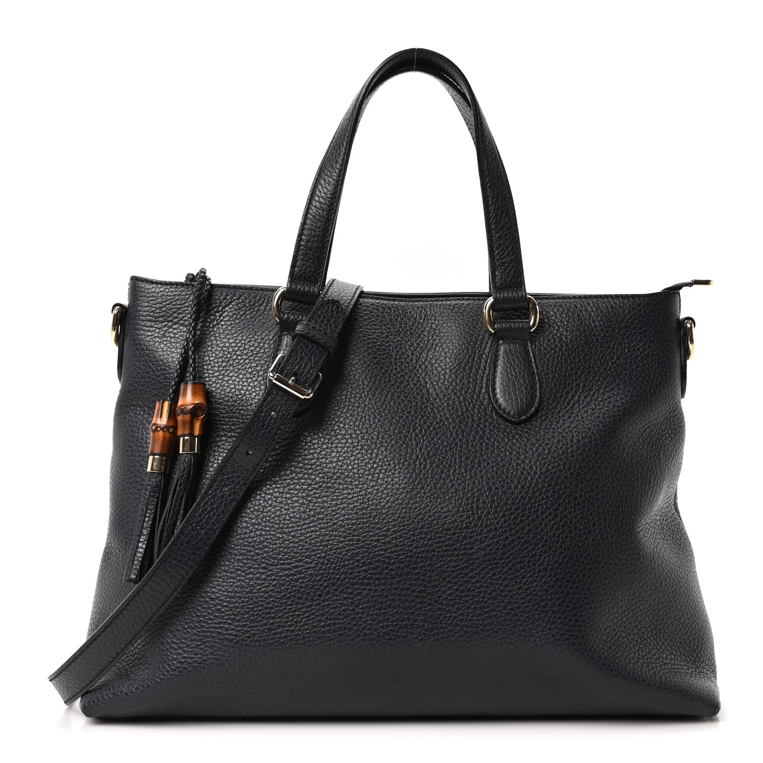 Calfskin Bamboo Tassel Top Handle Tote Blue
