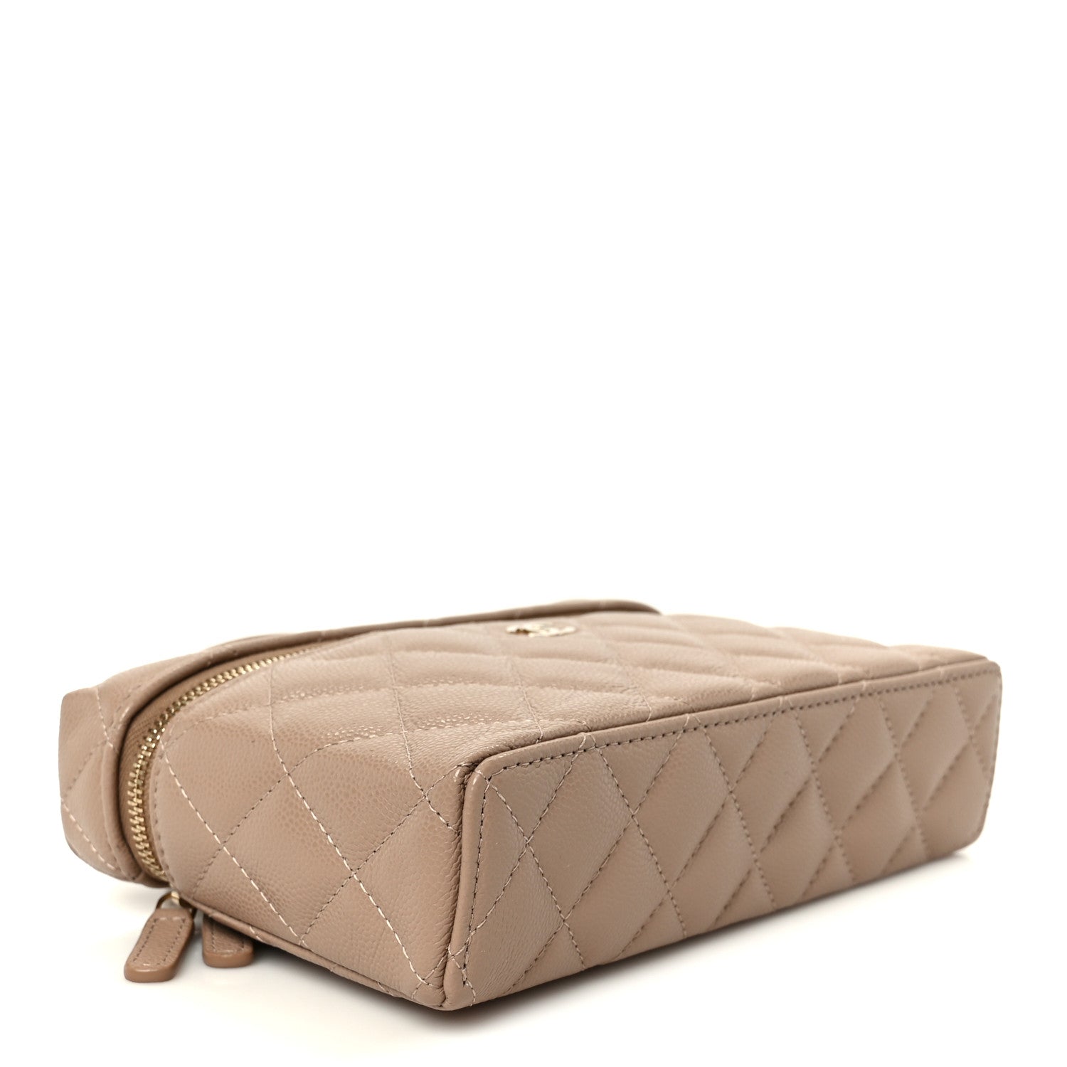 Caviar Quilted Top Handle Slim Vanity With Chain Dark Beige