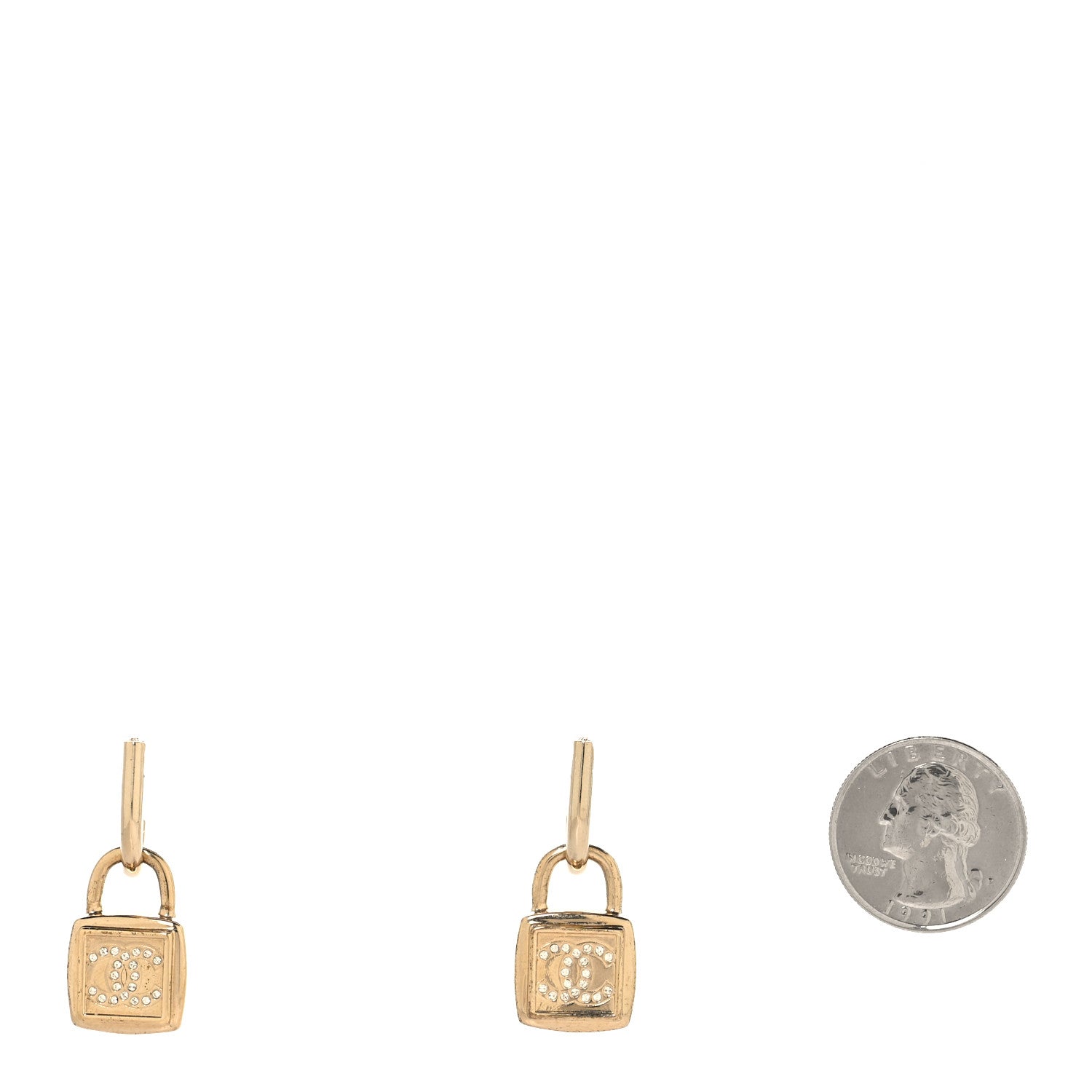 Metal CC Lock Drop Earrings Gold