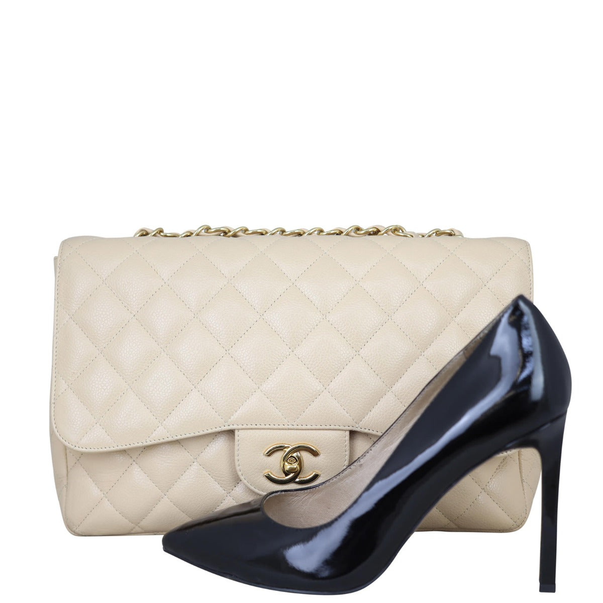 Chanel Classic Single Flap Jumbo | Beige Caviar