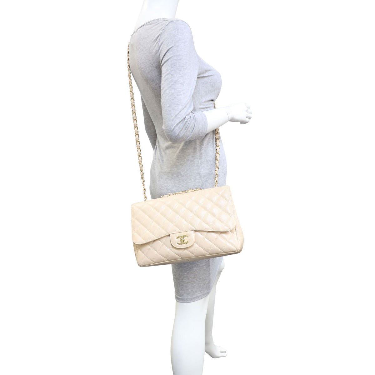 Chanel Classic Single Flap Jumbo | Beige Caviar