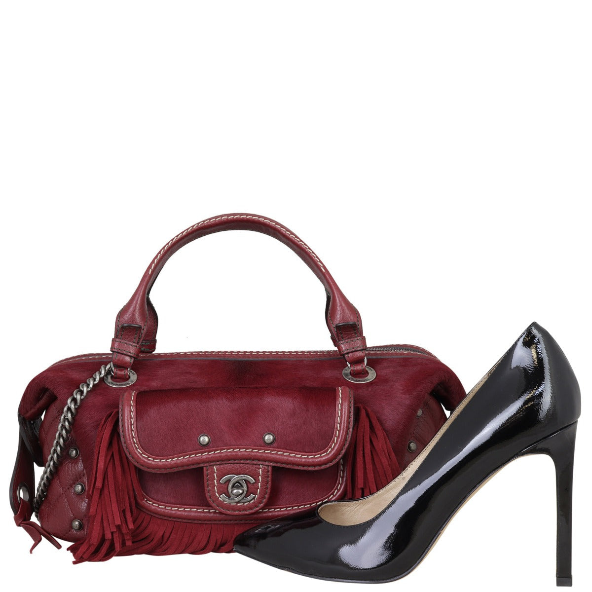 Chanel Pony Hair and Leather Paris-Dallas Bowling Fringe Bag | Burgundy
