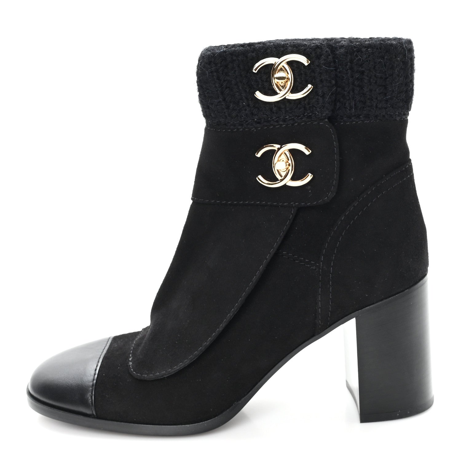 Suede Lambskin Knit CC Short Boots 39 Black