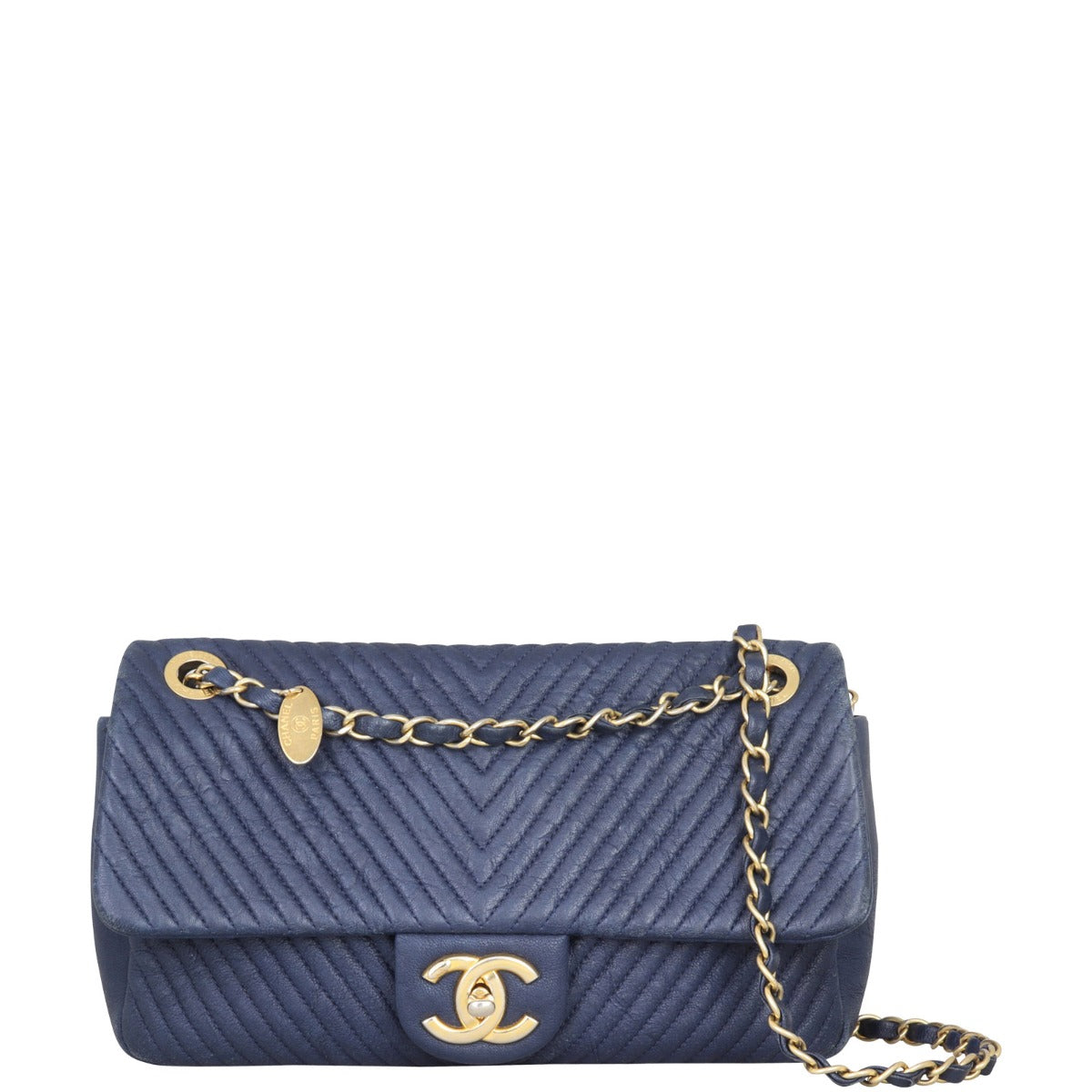 Chanel Surpique Chevron Single Flap Bag | Gold Hardware