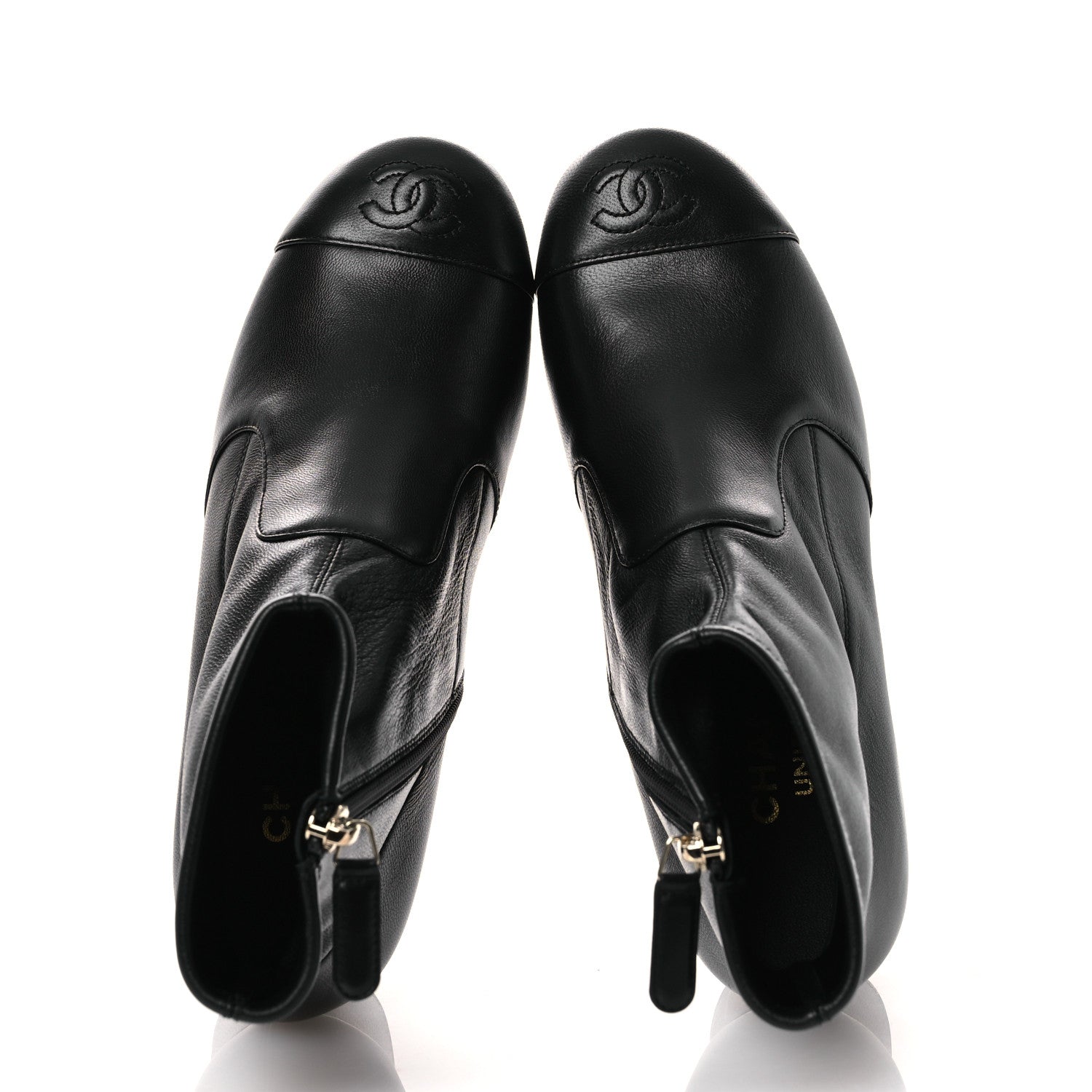 Stretch Lambskin Cap Toe CC Short Boots 36.5 Black