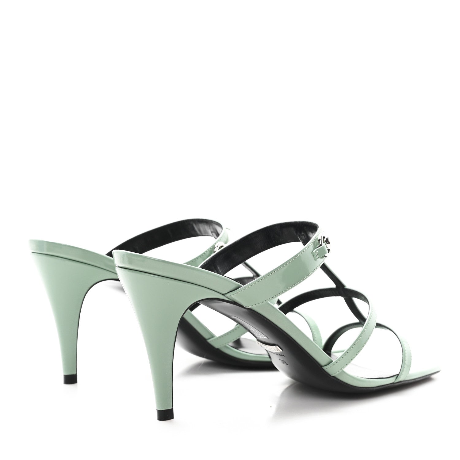 Regent Calfskin Horsebit Mid Heel Sandals 39 Pacific Green