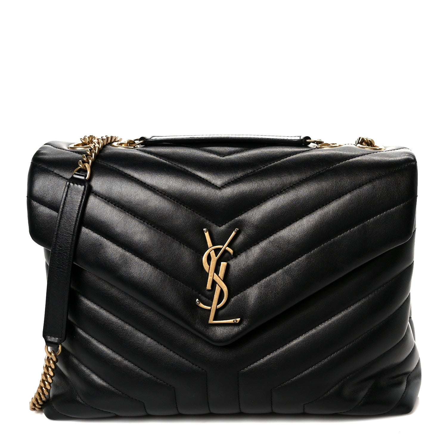 Calfskin Y Quilted Monogram Medium Loulou Chain Satchel Black