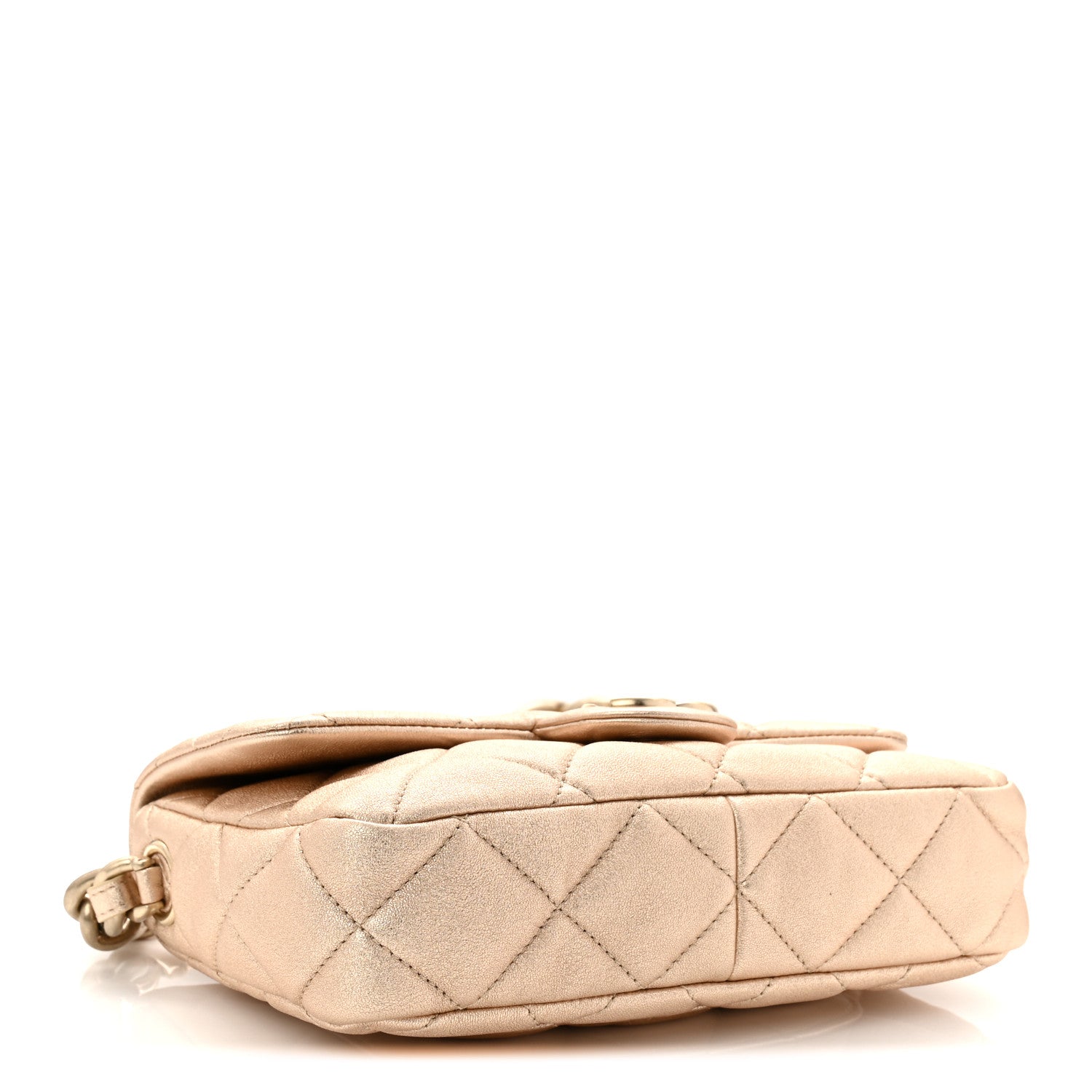 Metallic Lambskin Quilted Small CC Funky Town Chain Flap Gold