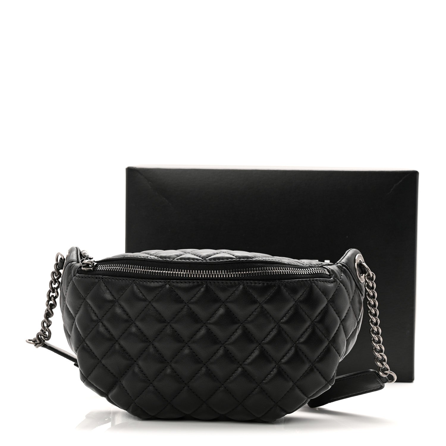 Lambskin Quilted Banane Waist Bag Fanny Pack Black