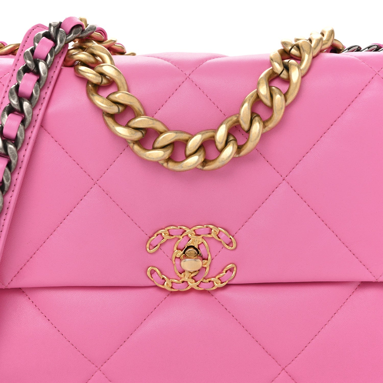 Lambskin Quilted Large Chanel 19 Flap Neon Pink