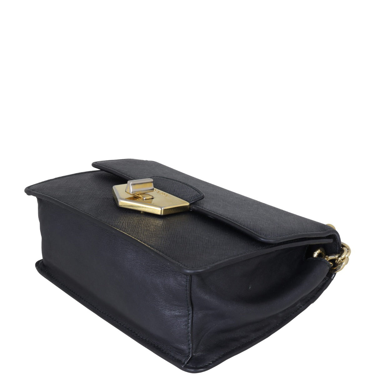 Prada Saffiano Turn Lock Chain Shoulder Bag