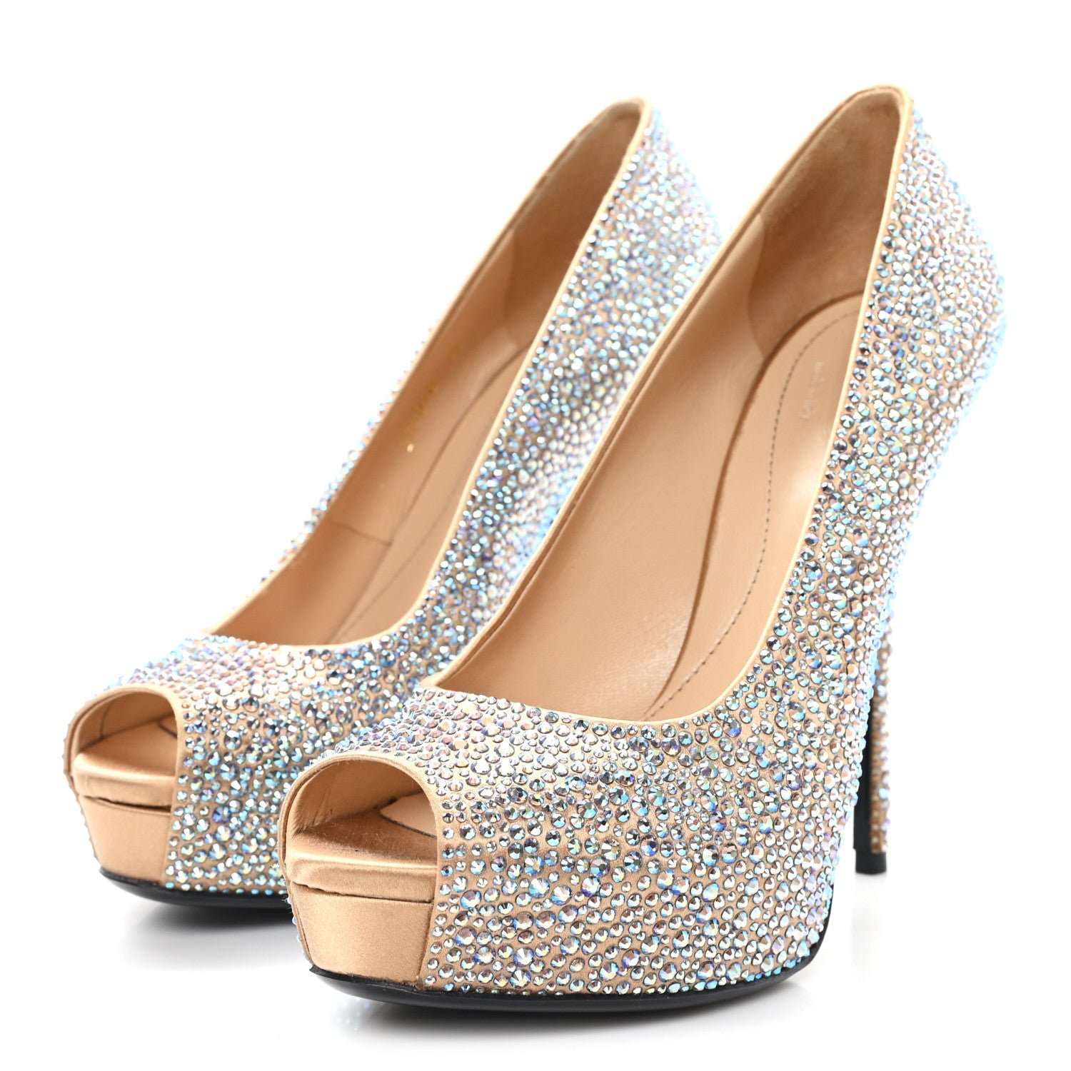 Satin Crystal Sofia Etoile Peep Toe Pumps 38 Blue