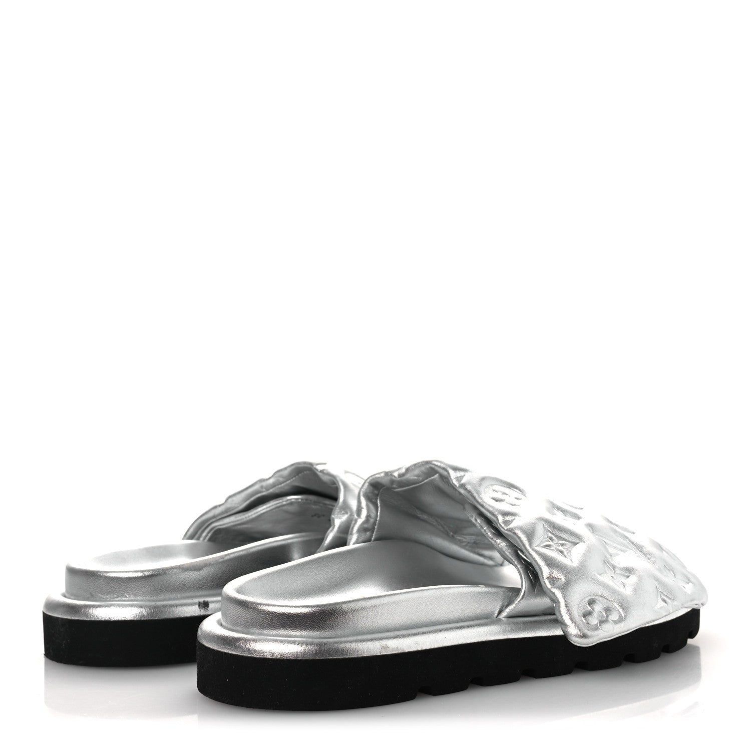 Lambskin Embossed Monogram Pool Pillow Flat Comfort Mule 39 Silver