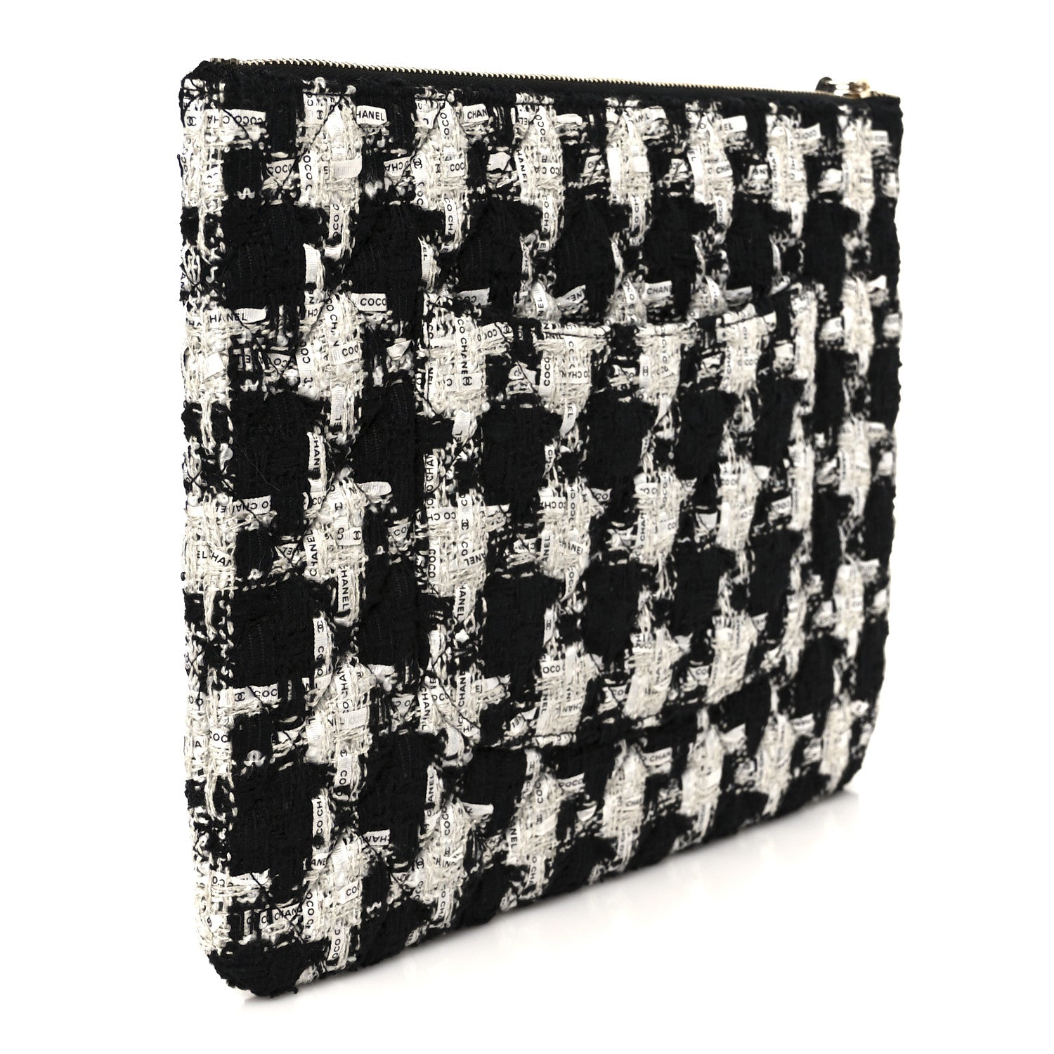 Tweed Quilted Medium Cosmetic Pouch Black Ecru White