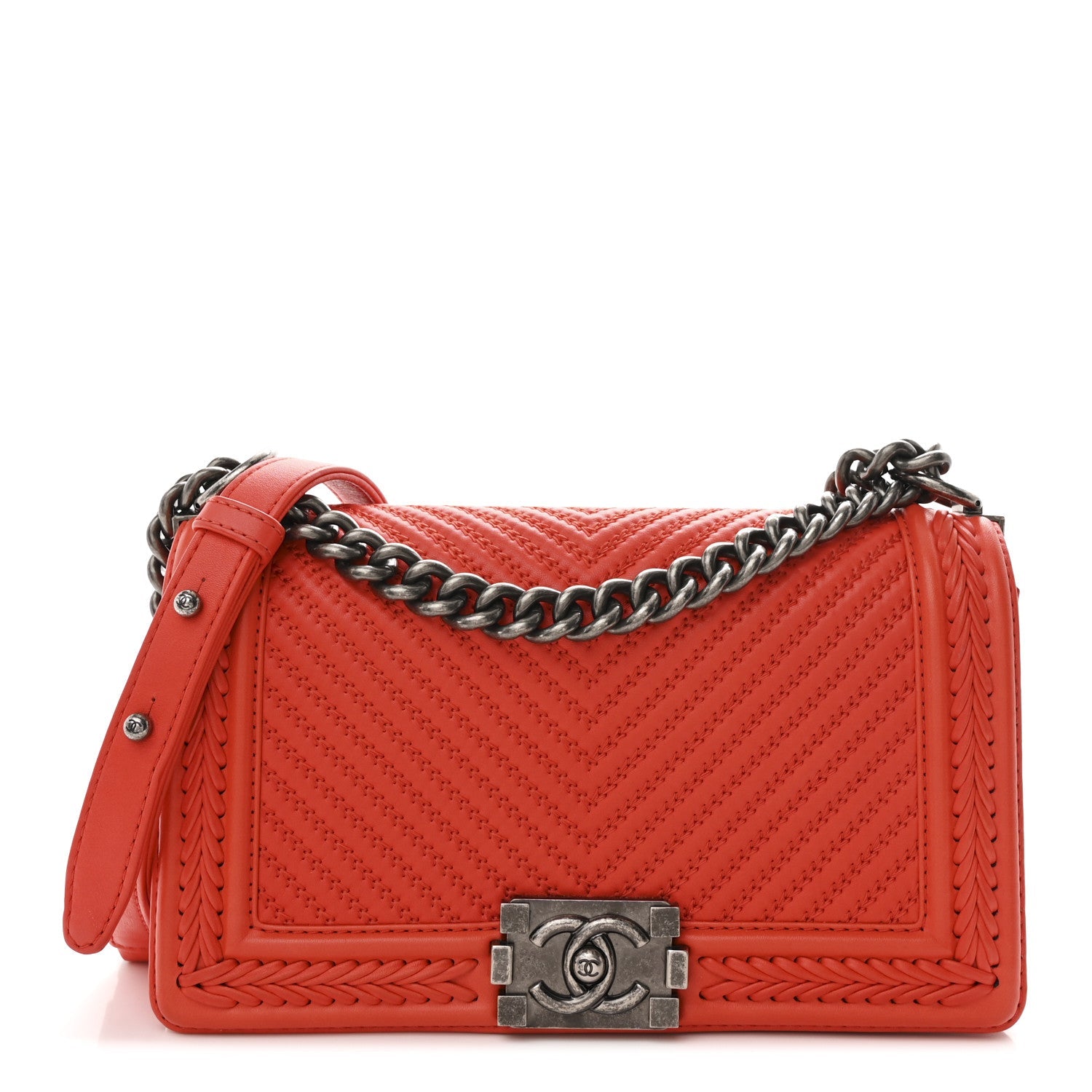 Calfskin Chevron Quilted Medium Braided Boy Flap Orange