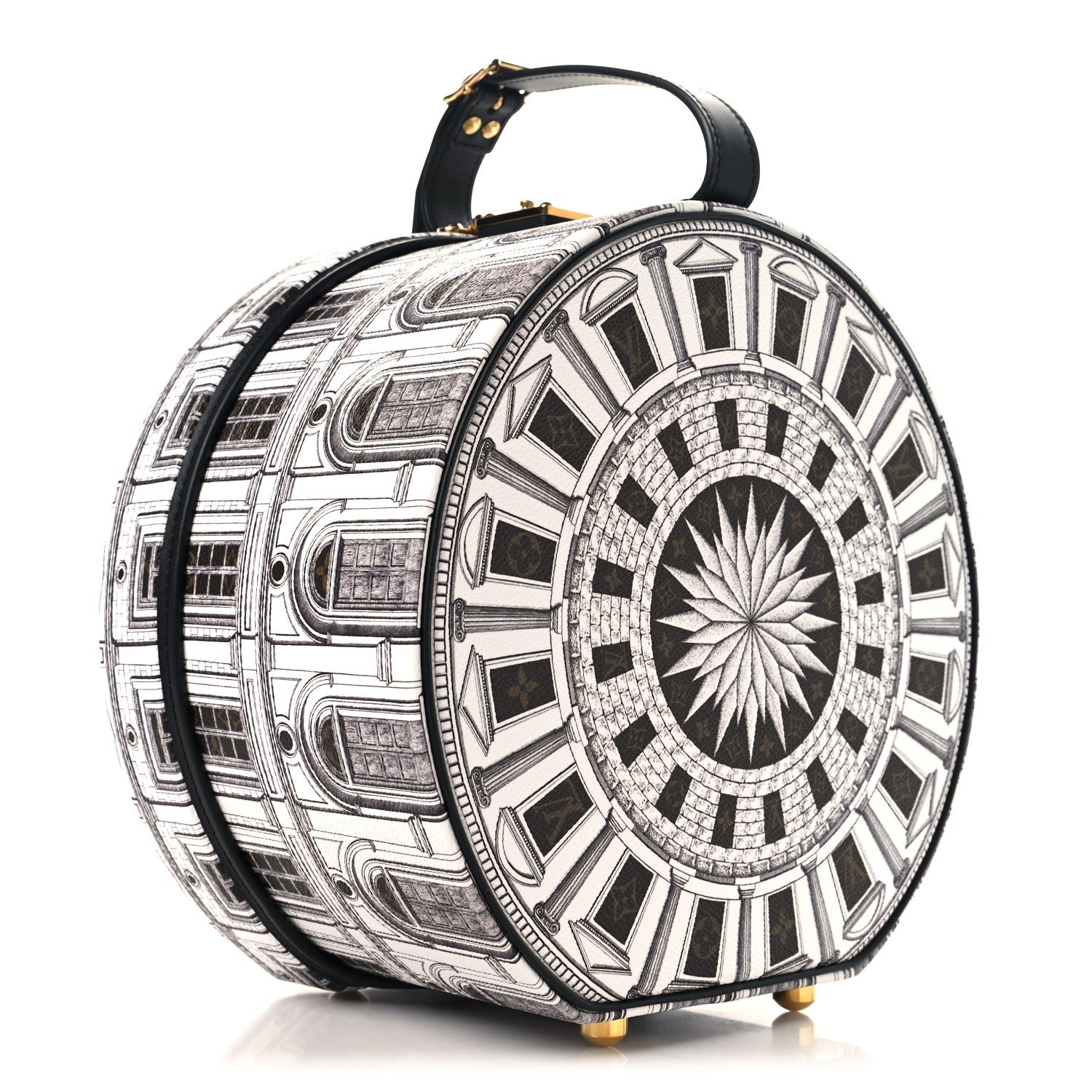 X FORNASETTI Calfskin Architettura Petite Boite Chapeau White Black