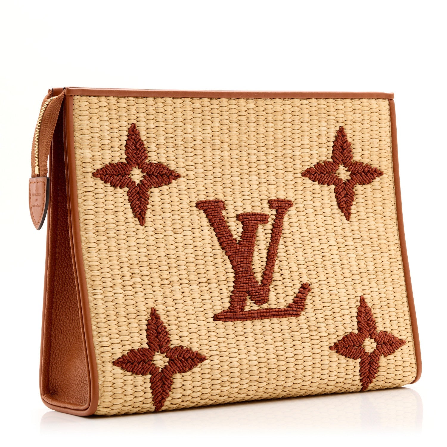 Raffia Monogram Giant Toiletry Pouch 26 Tan