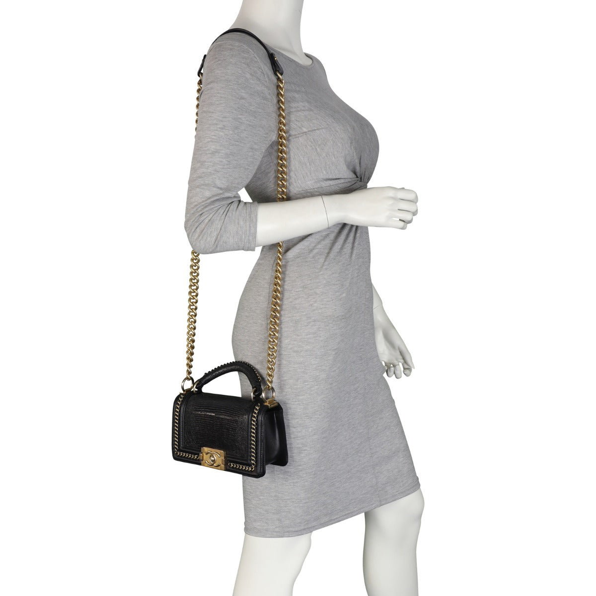 Chanel Boy Top Handle Bag Small Lizard