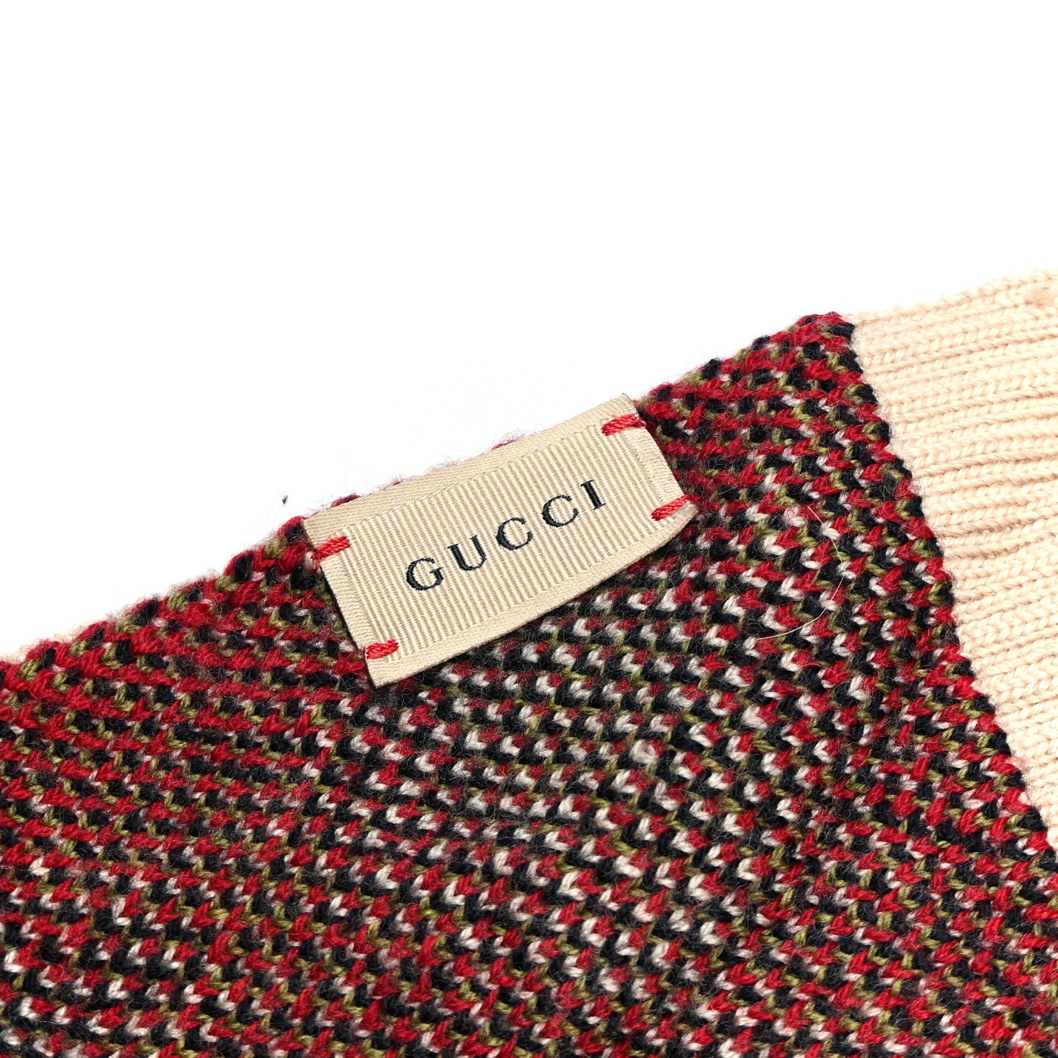 Wool Knit Scarf Beige Red