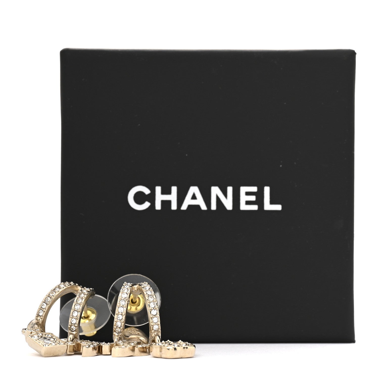 Crystal CC Camellia Perfume Bottle Double Hoop Earrings Gold