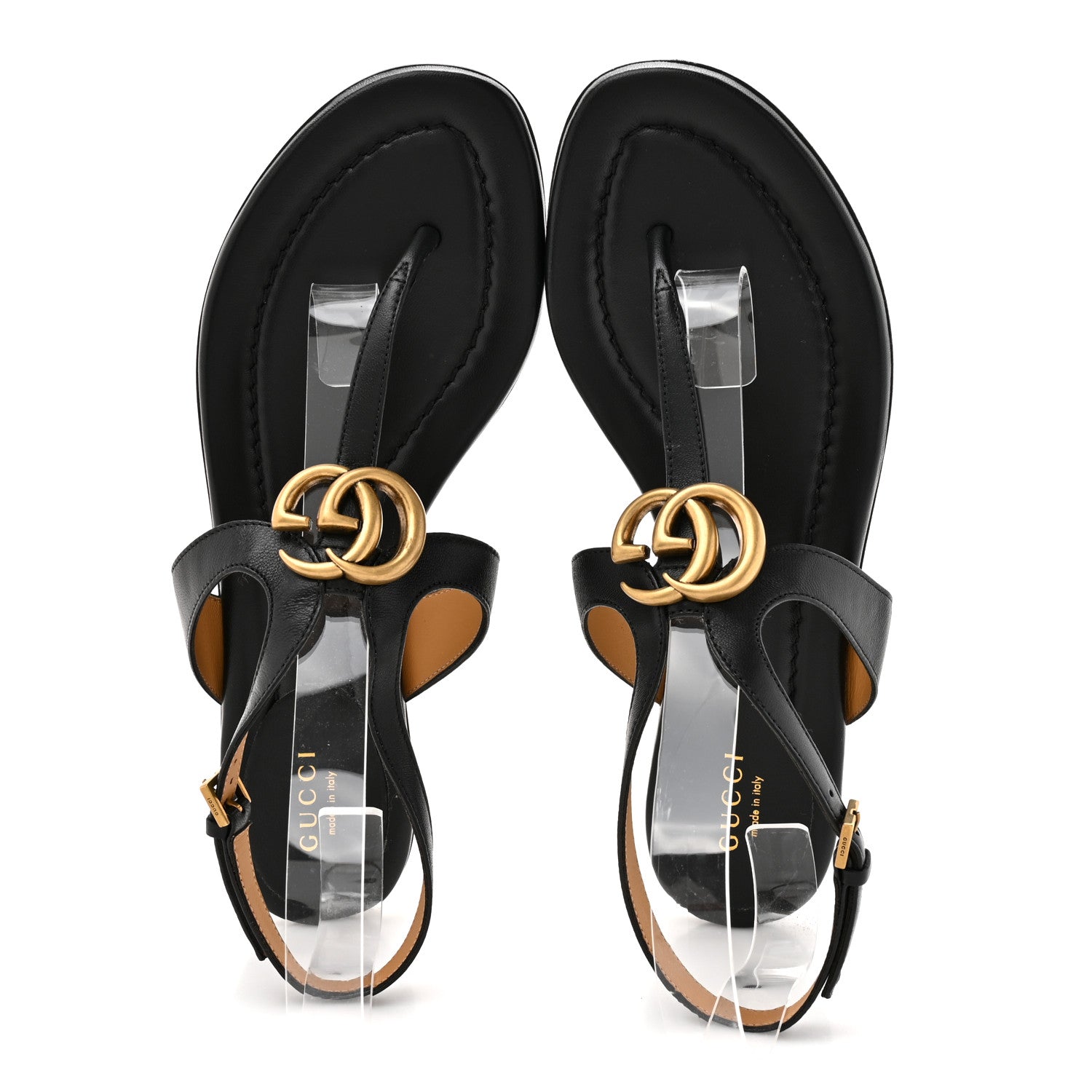 Calfskin Double G Thong Flat Sandals 37.5 Black