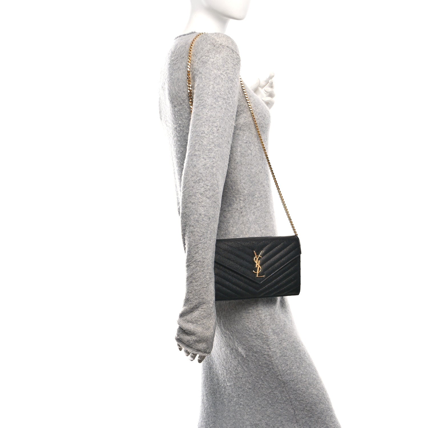 Grain De Poudre Matelasse Chevron Monogram Chain Wallet Black